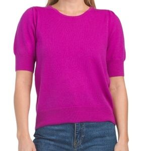 RACHEL ZOE Merino Wool Elbow Sleeve Crew Neck Sweater With Puff Sleeves size XL